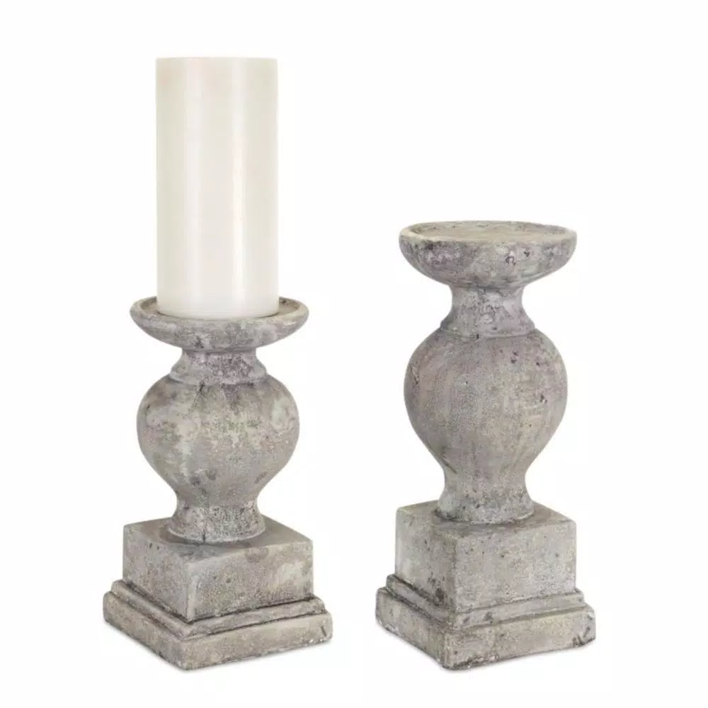 Unbranded Cement Candle Holder Set of 2 - Grey and White Outdoor Decor