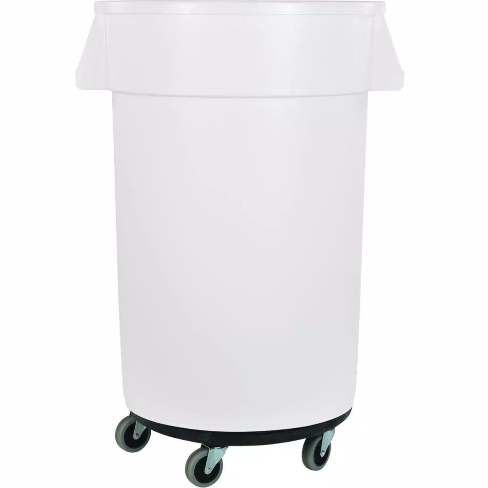 Carlisle Bronco 44 Gallon White Round Trash Can with Dolly (3-Pack)