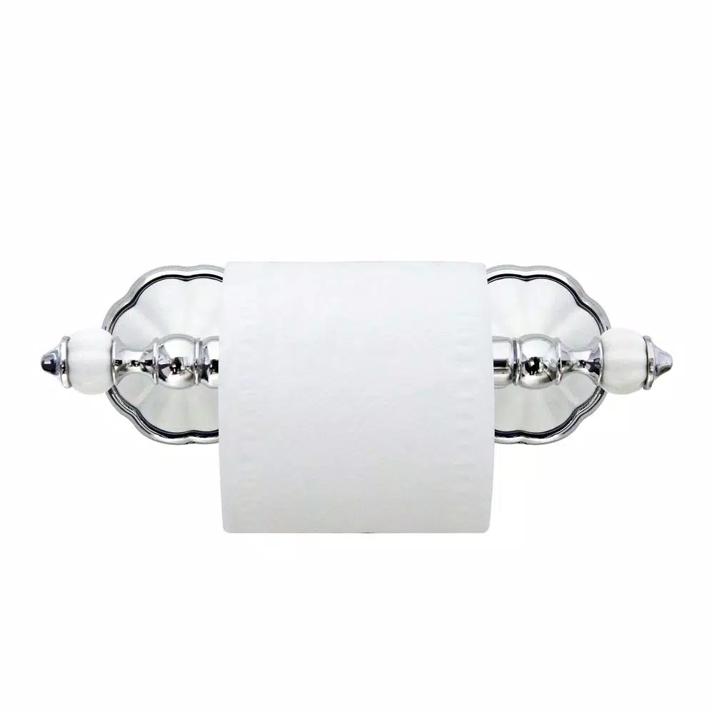 MODONA Flora Toilet Paper Holder, White Porcelain and Polished Chrome Stainless Steel Roller