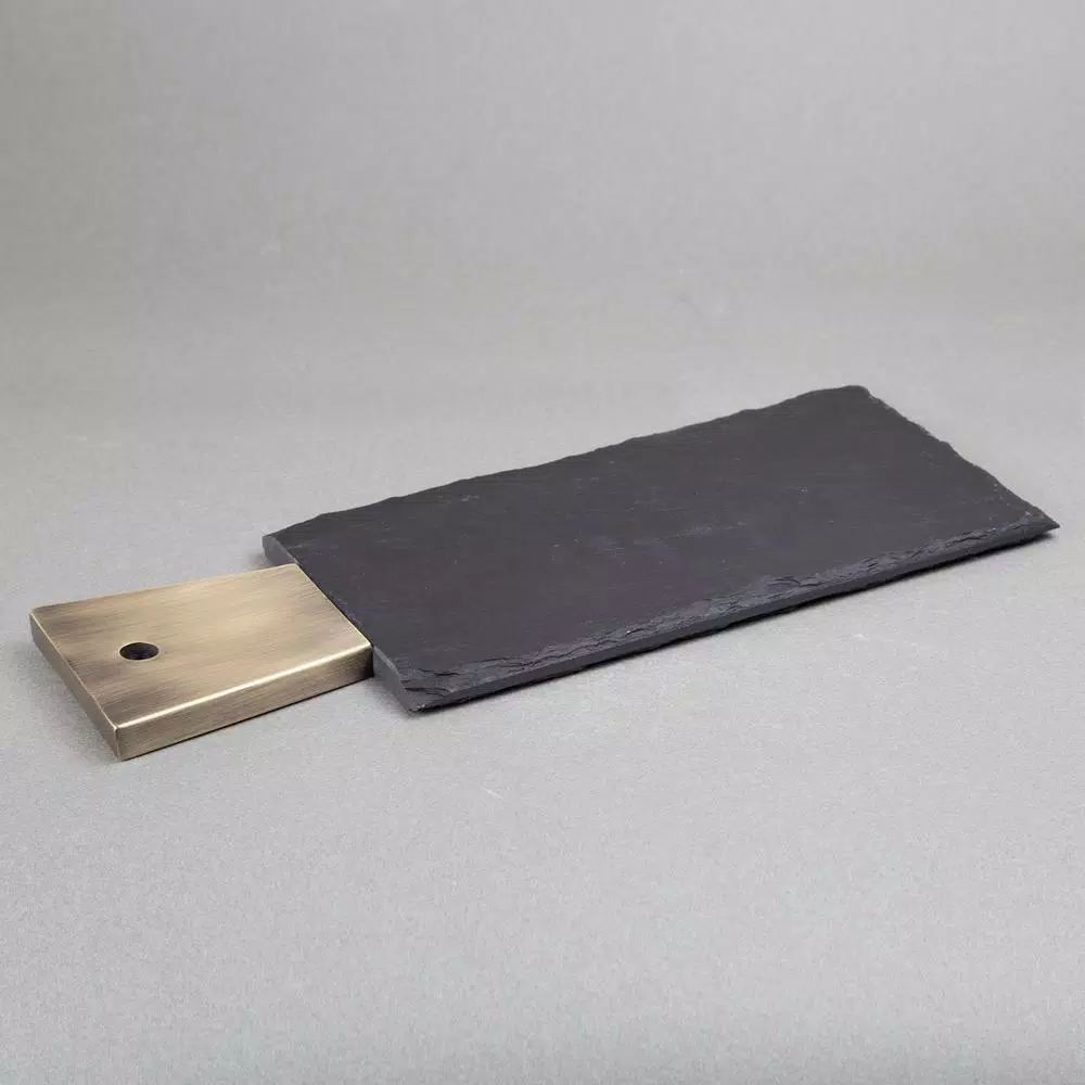 Creative Home Natural Black Slate Cheese Serving Board with Copper Trim Handle, 13 x 5 in.