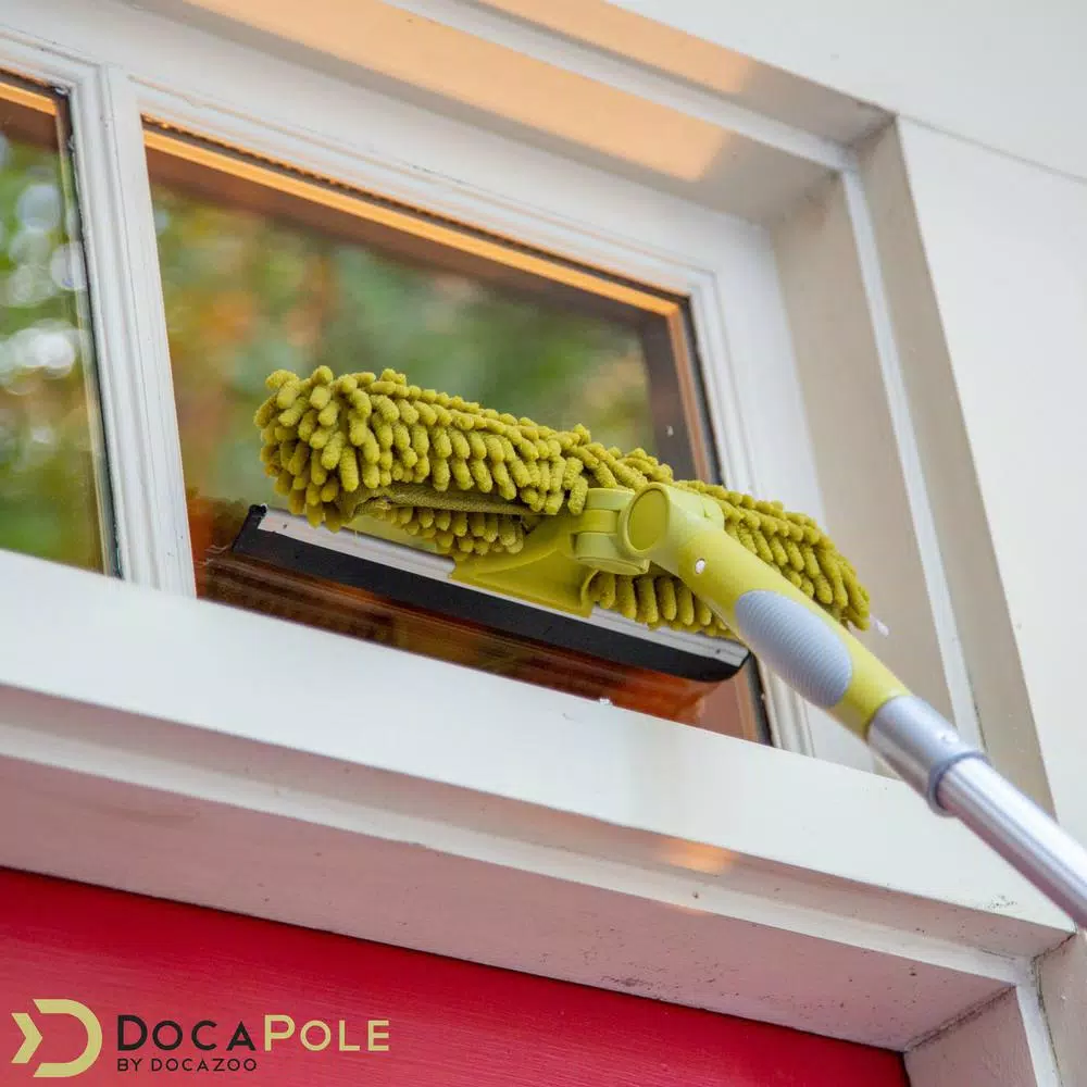 DocaPole 12 ft. Telescoping Window Cleaning Kit with Dual Pivot Squeegee and Microfiber Scrubber