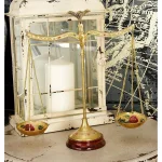 LITTON LANE 12 in. Polished Brass Equilibrium Scale Decor with Floral Embroidery and Wood Base thumbnail 5