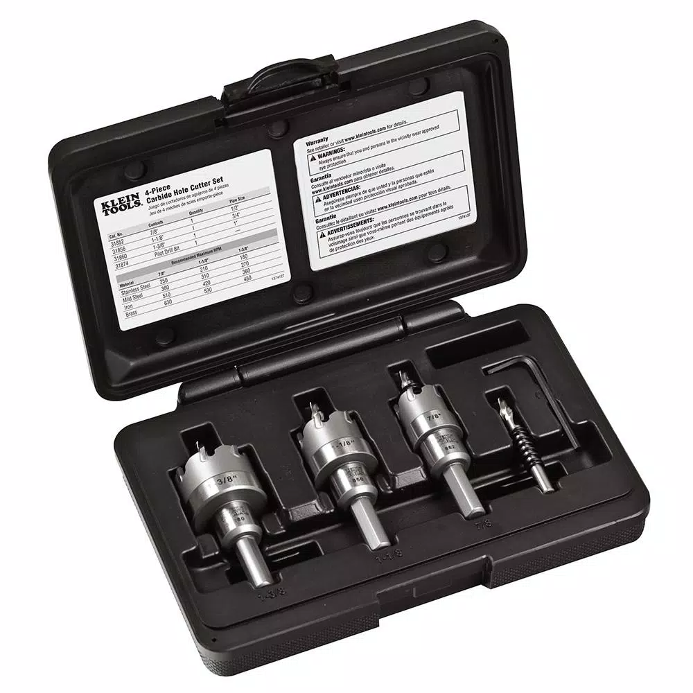 Klein Tools 4-Piece Carbide-Tipped Hole Cutter Set with Heavy Duty Carrying Case
