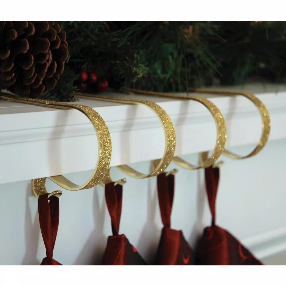 Original MantleClip Gold Glitter Steel MantleClip Stocking Holders, 2.5 in. (4-Pack)