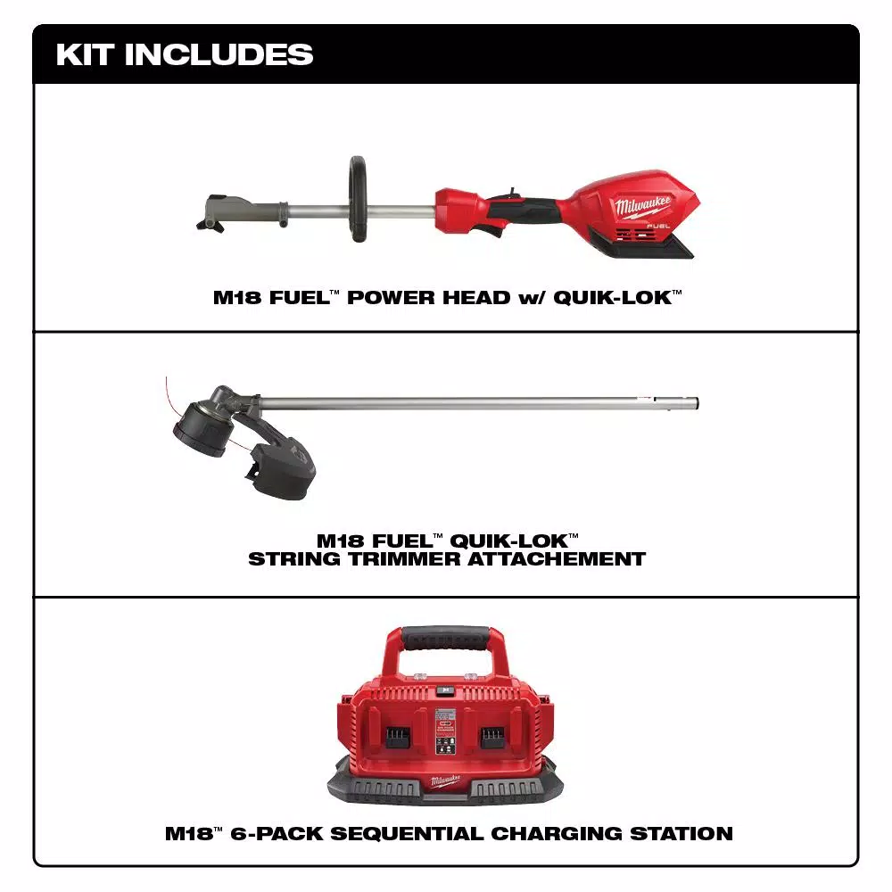 Milwaukee M18 FUEL 18V Cordless Brushless String Trimmer with QUIK-LOK & 6-Port Sequential Charger Kit