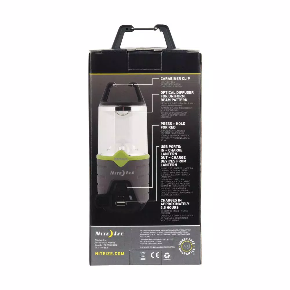 Nite Ize Radiant 300 Lumens Rechargeable LED Lantern with USB Power Bank and Carabiner Handle