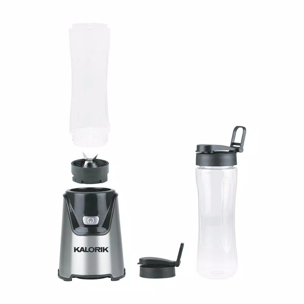 Kalorik Personal Blender, 400-Watt Single Speed Stainless Steel Blender with 2 Tritan 20 oz. Bottles