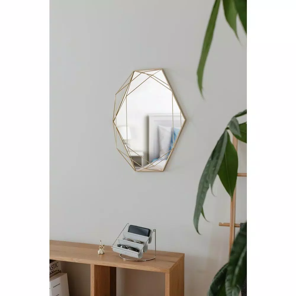 Umbra Prisma Wall Mirror, Clear Brass Metal Frame, Modern Accent Mirror