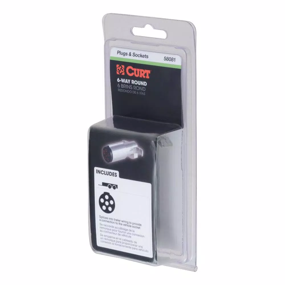 CURT 6-Way Round Trailer Connector Plug, Male End, Die-Cast Metal