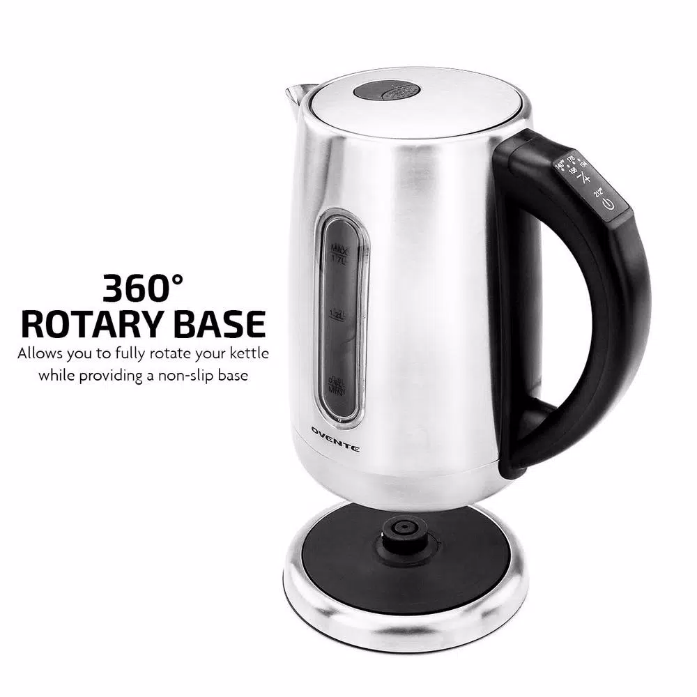 Ovente KS58 1.7L Stainless Steel Electric Kettle with Touch Screen Control Panel