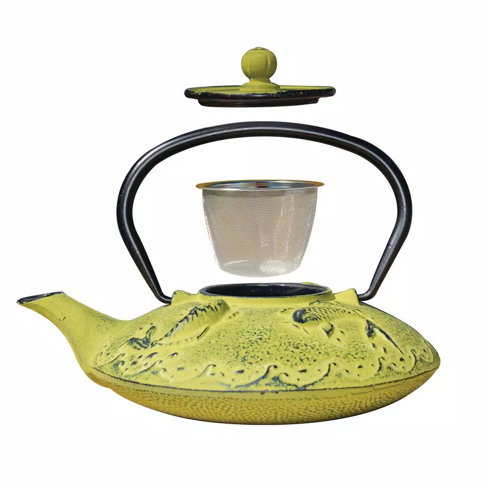 Old Dutch Agon Koi 3.12-Cup Cast Iron Teapot with Porcelain Enamel Lining - Moss Green