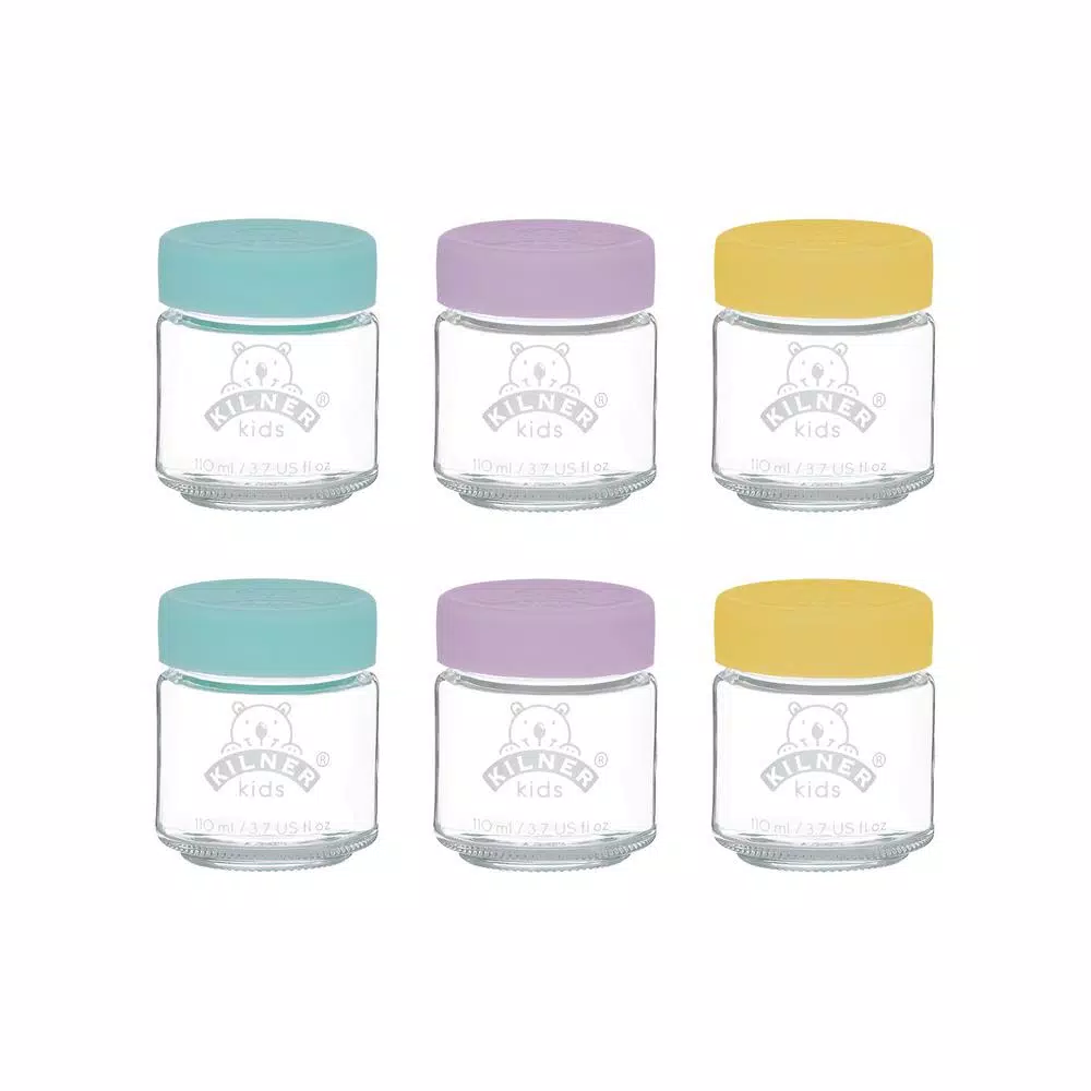 Kilner Kids 6-Piece Glass Baby Food Storage Jar Set with Silicone Lids