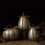 Glitzhome 12 in. Galvanized Metal Round Pumpkin - Rustic Fall & Harvest Decor thumbnail 7
