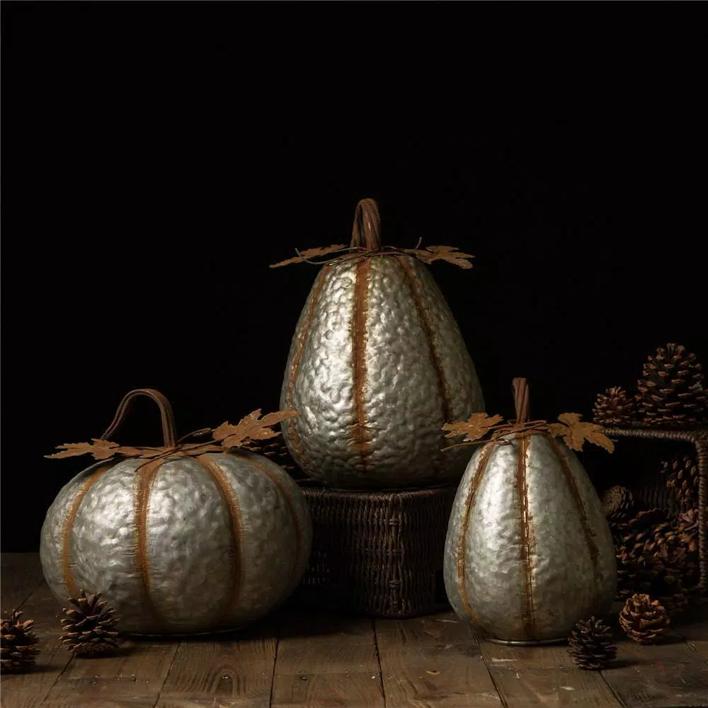 Glitzhome 12 in. Galvanized Metal Round Pumpkin - Rustic Fall & Harvest Decor