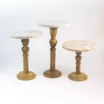 Unbranded Set of 3 Marble and Wood Round Display Stands for Serving and Decor thumbnail 1