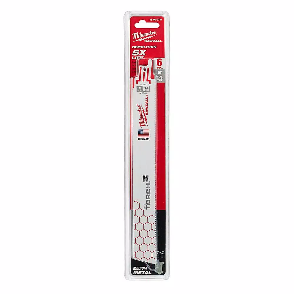 Milwaukee TORCH 9 in. 14 TPI Metal Cutting Reciprocating Saw Blades, Thick Body (6 Pack)