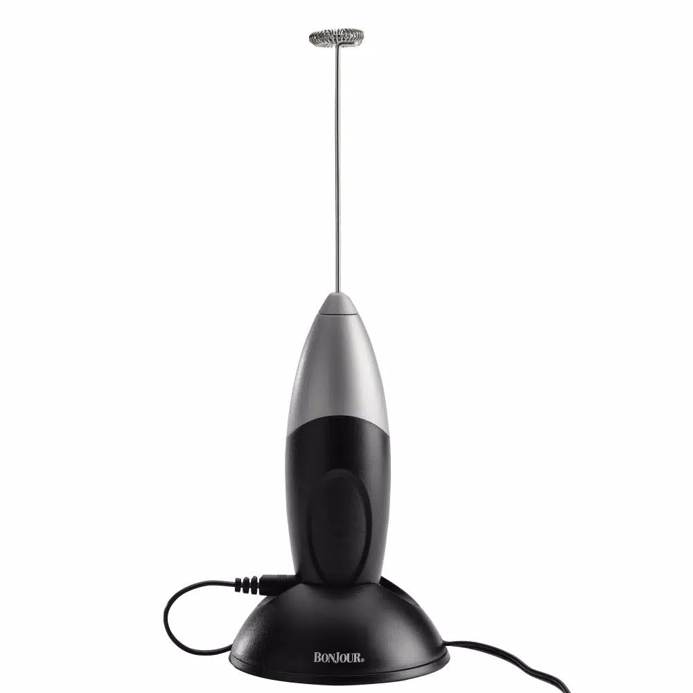 BonJour Coffee Primo Latte Rechargeable Handheld Milk Frother, Black/Silver