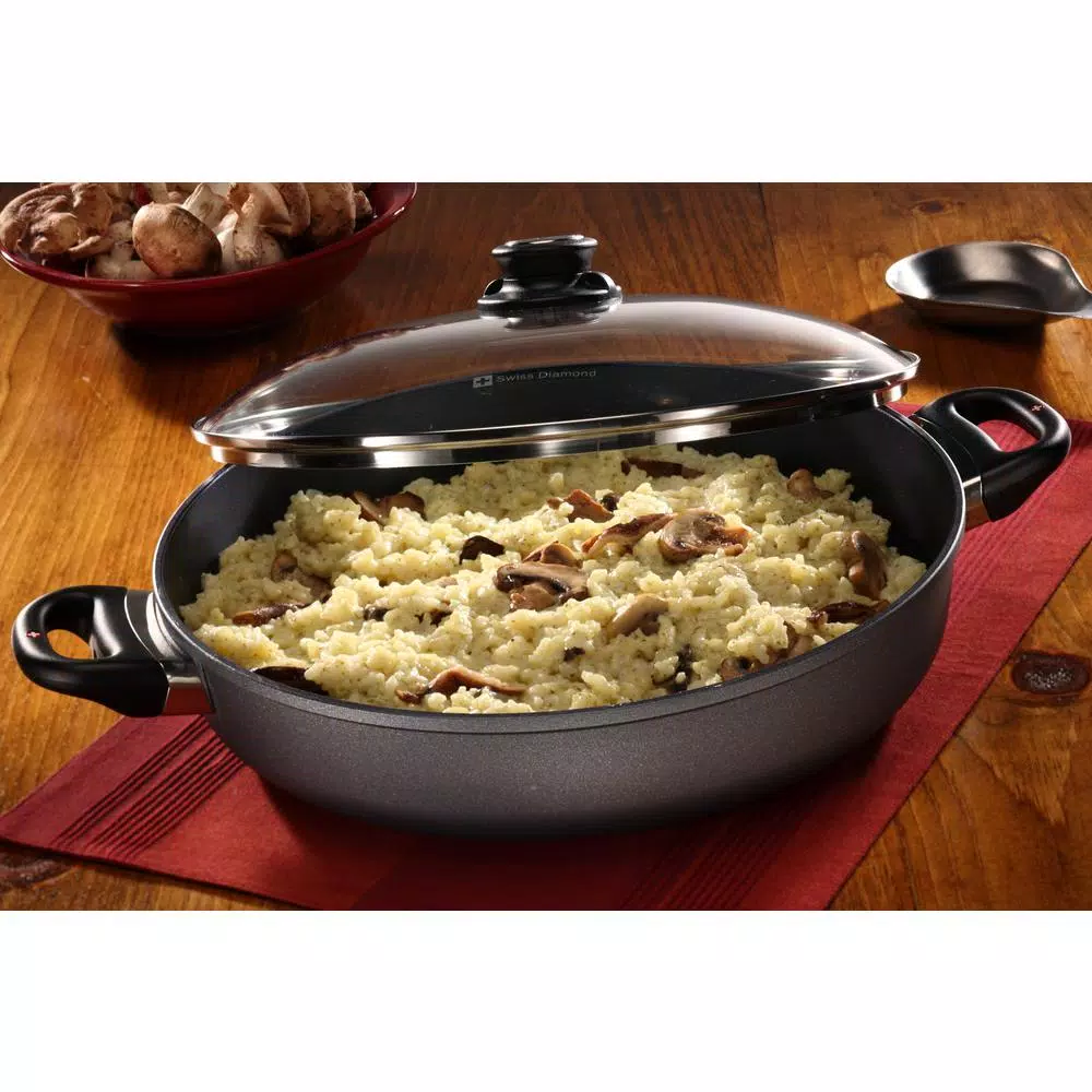 Swiss Diamond Classic Series 4.8 Qt. Cast Aluminum Nonstick Saute Pan with Glass Lid, Gray