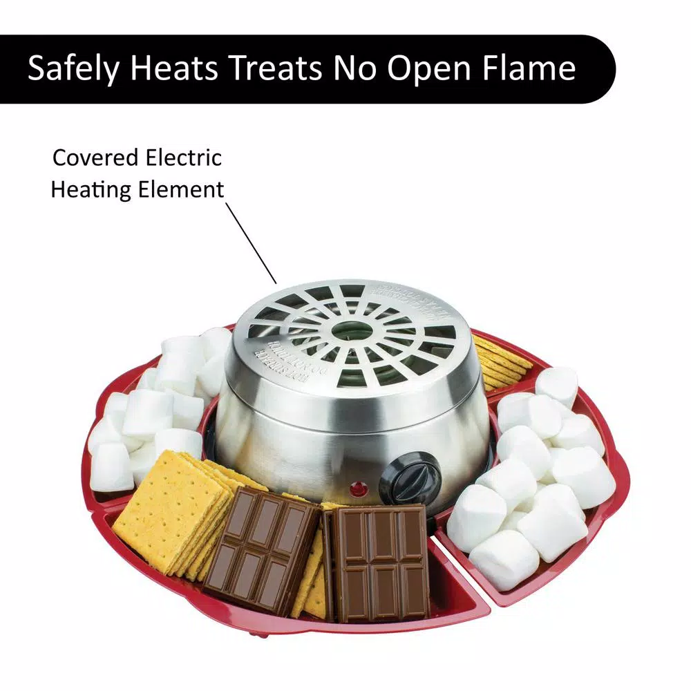 Brentwood Appliances Indoor Electric S'mores Maker with 4 Trays and 4 Roasting Forks, Silver/Red