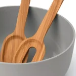 BergHOFF Leo Bamboo Salad Bowl with 2-Piece Serving Set, 120 oz, Gray thumbnail 2