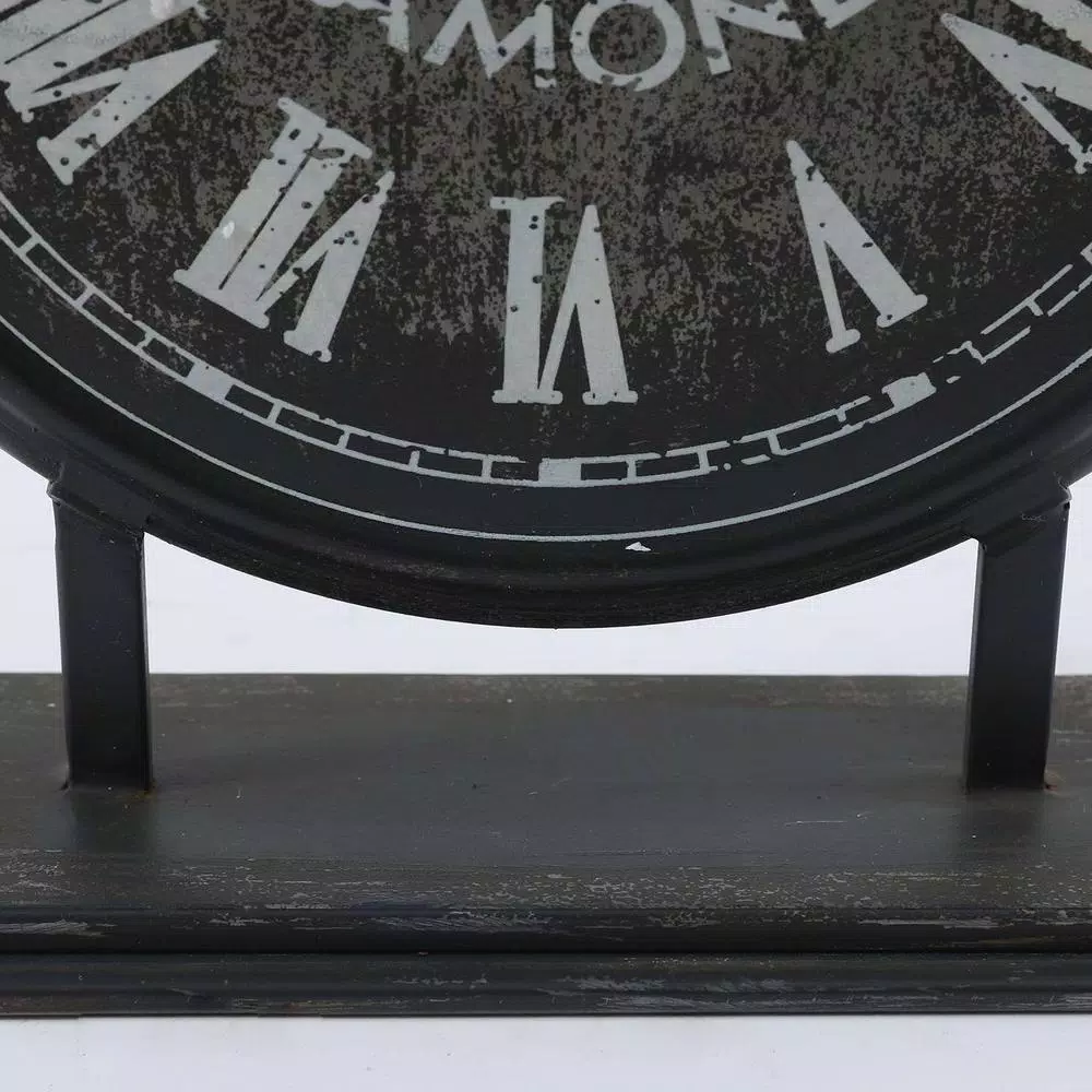 Winsome House Black Metal Vintage Table Top Clock with Roman Numerals