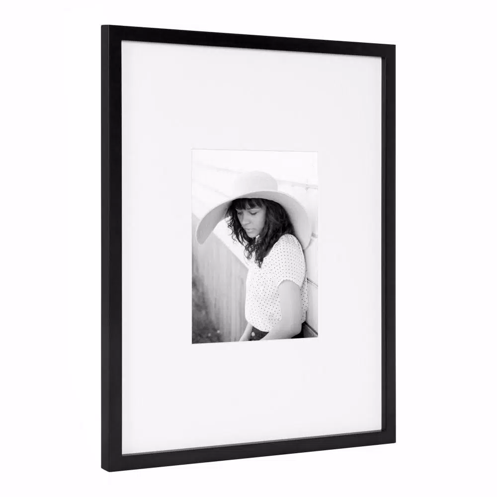DesignOvation Gallery 16 x 20 Black Wood Picture Frame with White Mat for 8 x 10 Photo