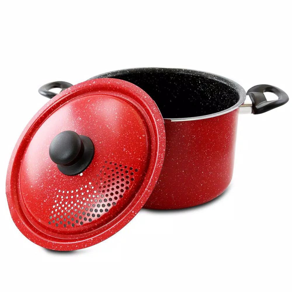 Gibson Home Granita 6 Qt. Aluminum Pasta Pot with Carbon Steel Lid, Red Speckle