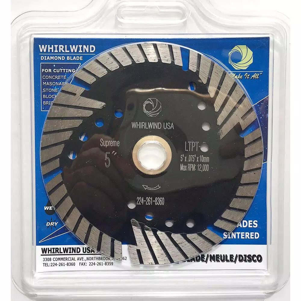 Whirlwind USA 5 in. Turbo Segmented Diamond Saw Blade for Granite, Marble, and Concrete