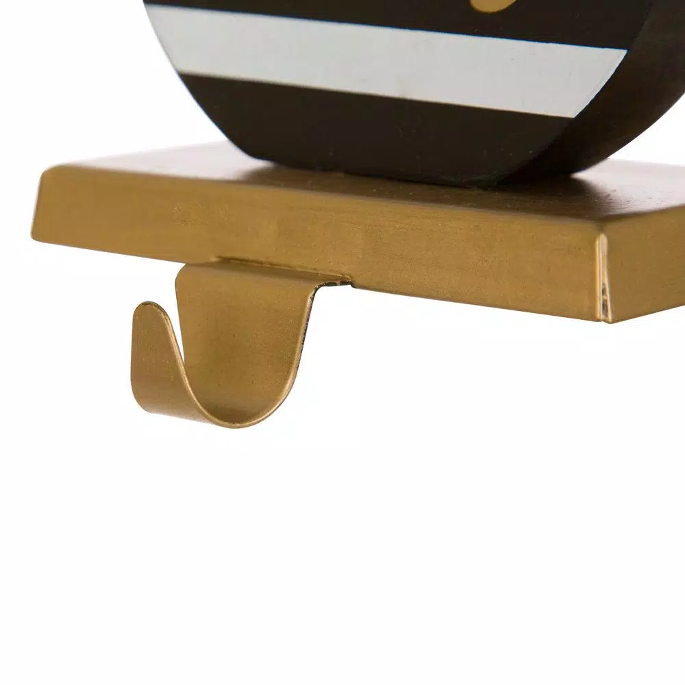 Glitzhome 6.89 in. Striped Wooden and Metal Stocking Holder with Joy Design