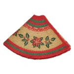 VHC Brands 21 in. Natural Tan Jute Christmas Tree Skirt with Poinsettia and Holly Berry Stencil thumbnail 2