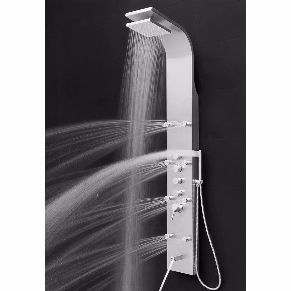 AKDY 65 in. Stainless Steel 8-Jet Shower Panel System with Rainfall Head, Handshower & Tub Spout