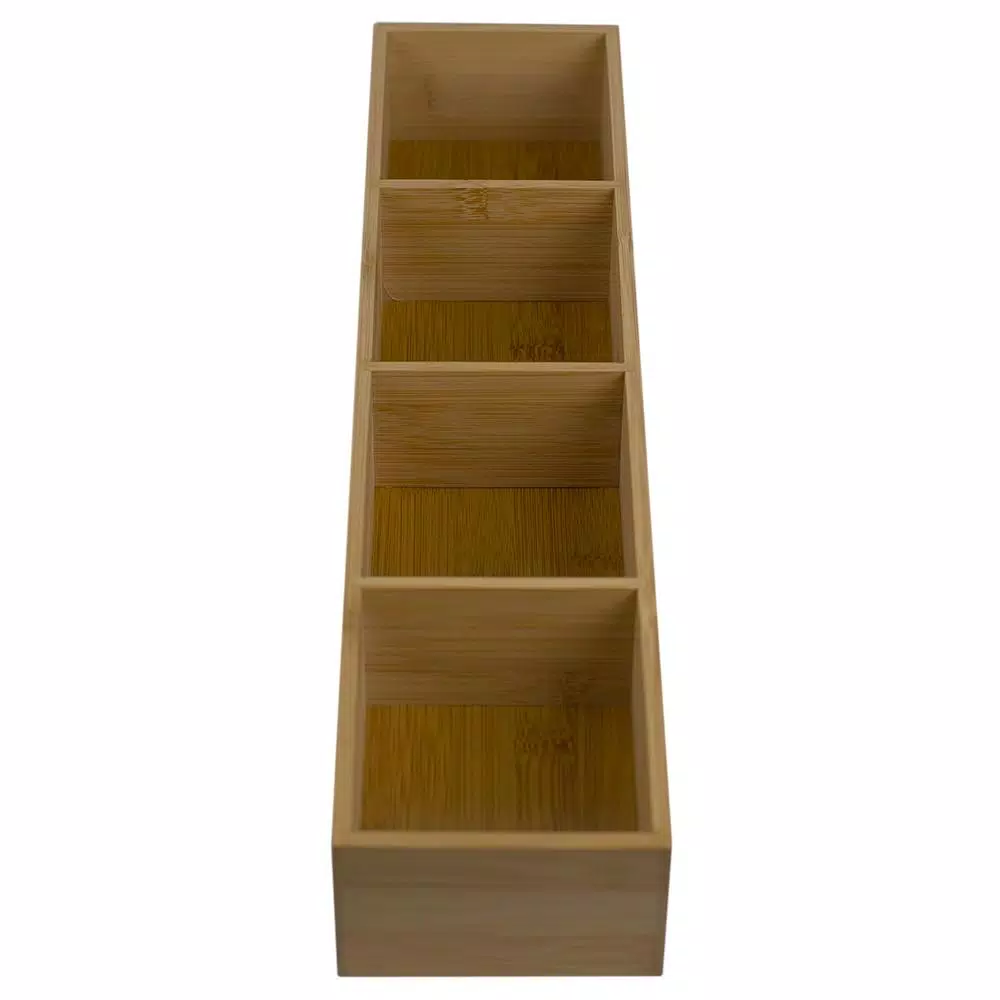 Unbranded Natural Bamboo Drawer Organizer - 4 Compartment Long Slim Storage Tray, 17.5 x 4 in.