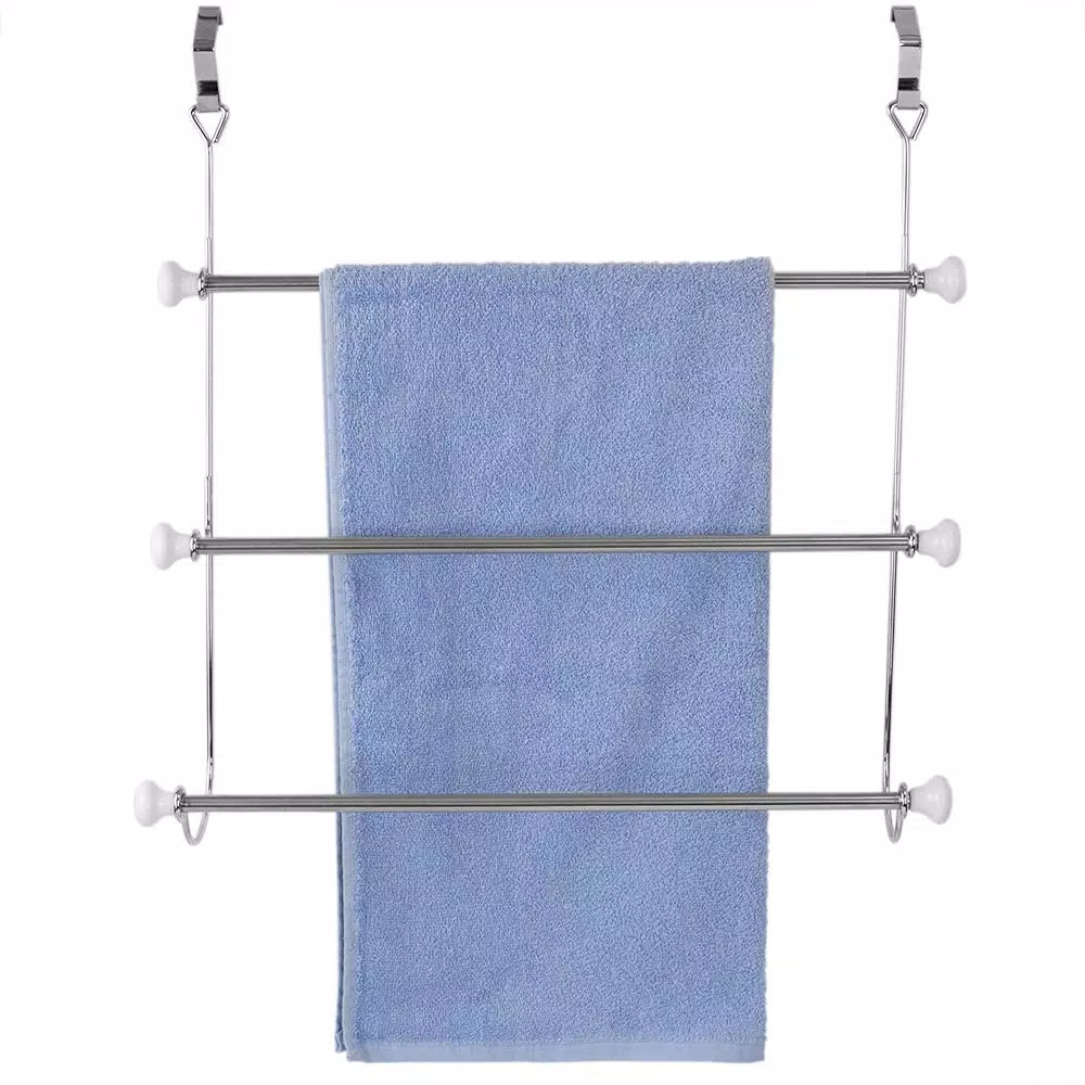 Home Basics 3-Bar Over-the-Door Towel Rack in Chrome with Ceramic Knobs