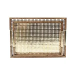 Kate and Laurel Hanneli Gold and Walnut Decorative Tray Set of 2 - Modern Glam Perforated Metal and Wood Trays thumbnail 2