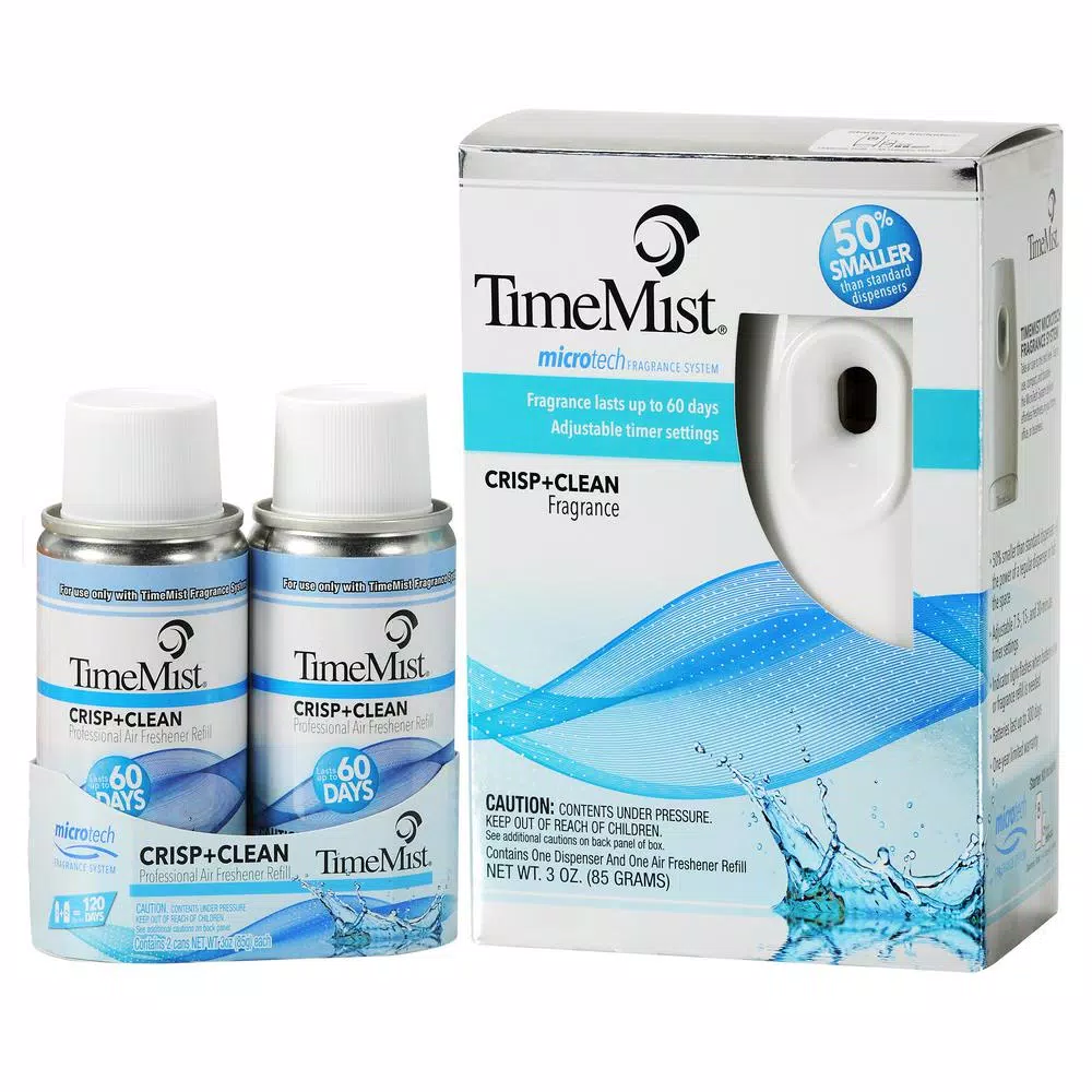 ZEP TimeMist Microtech Automatic Air Freshener Dispenser with Crisp and Clean Refill (2-Pack Combo)