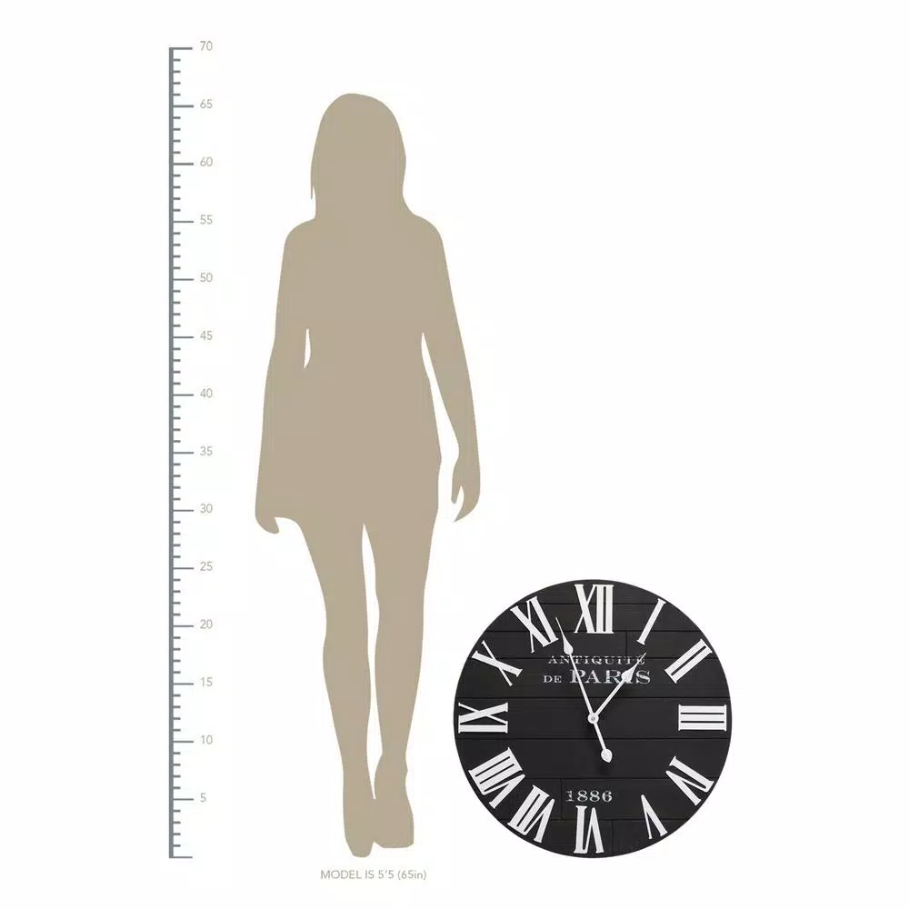 Stratton Home Decor 24 in. Vincent Black and White Wood Wall Clock