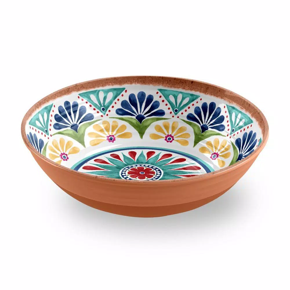 Unbranded Rio Medallion Low Melamine Serving Bowl, Shatterproof Earthenware Style, 142 fl. oz.