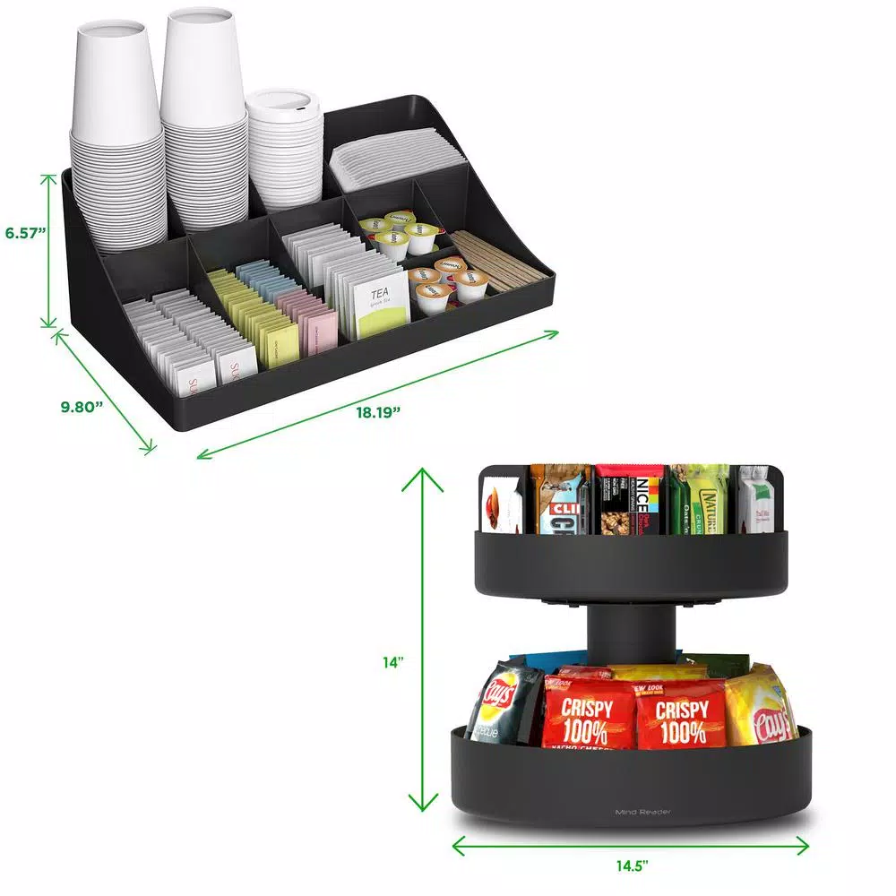 Mind Reader Black Coffee Condiment and Snack Organizer Station with Lazy Susan
