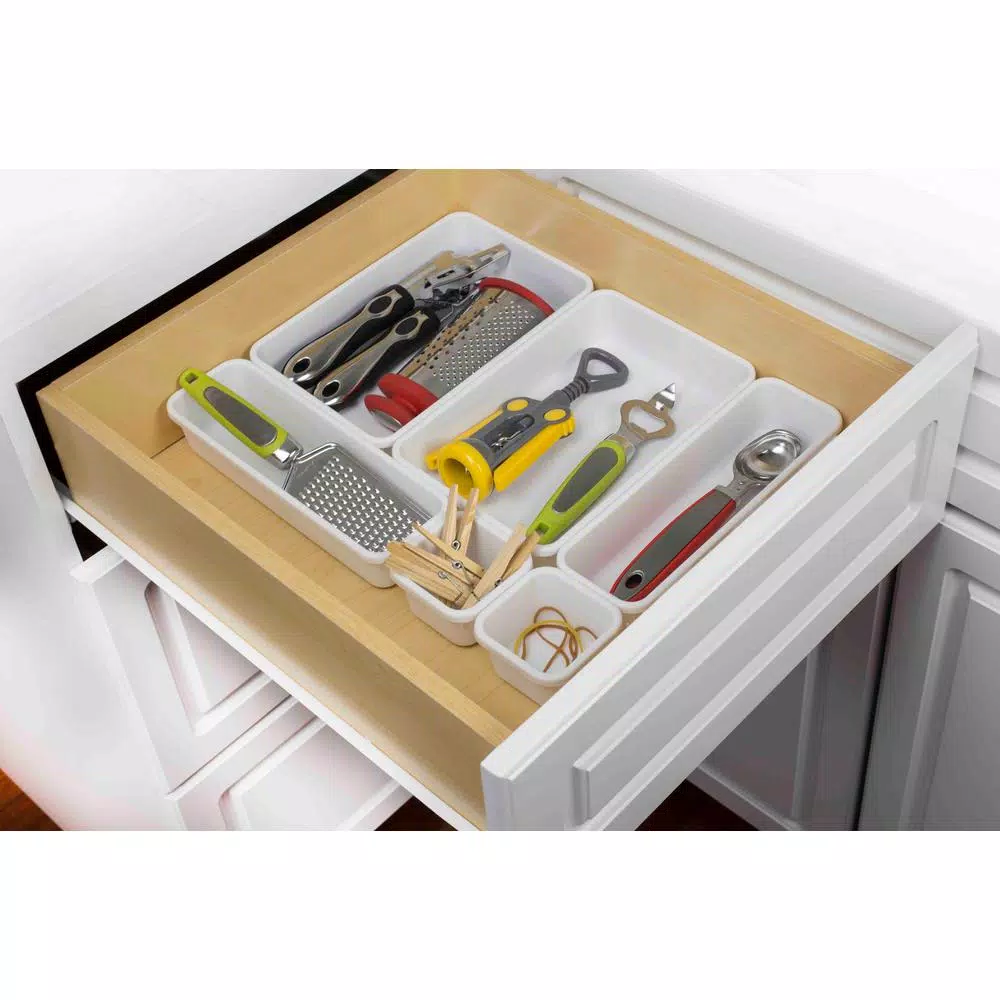 HOME basics 8-Piece Multi-Drawer Organizer Set, White Plastic Utensil Tray