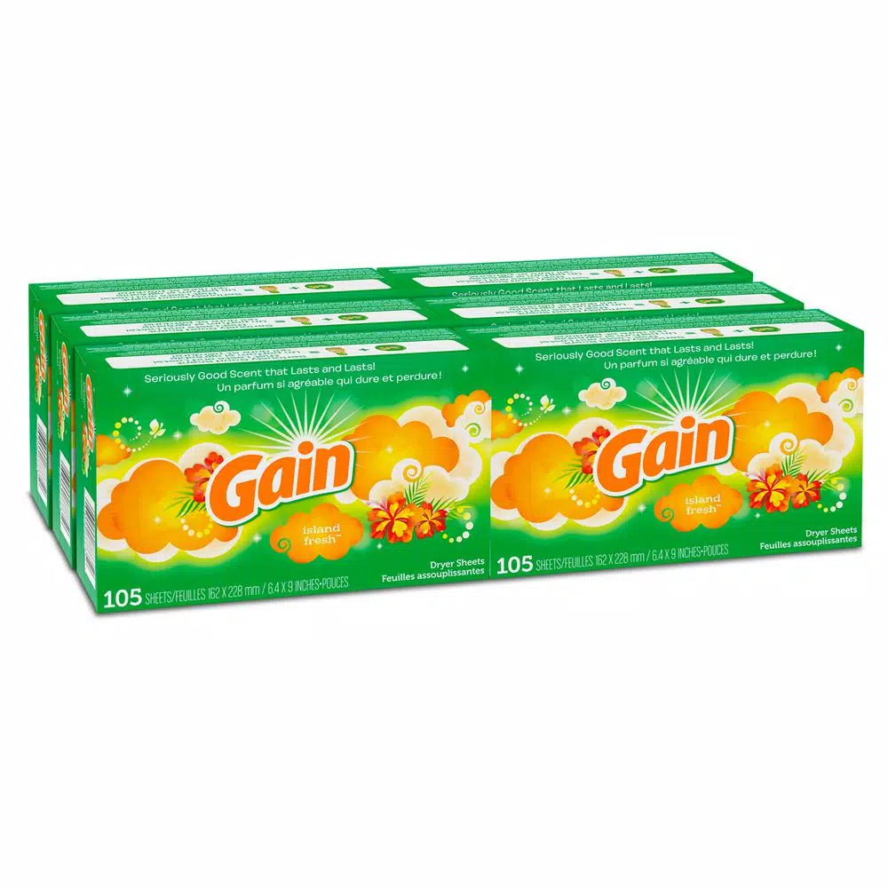 Gain Island Fresh Scent Dryer Sheets, 105-Count (6-Pack, 630 Sheets Total)