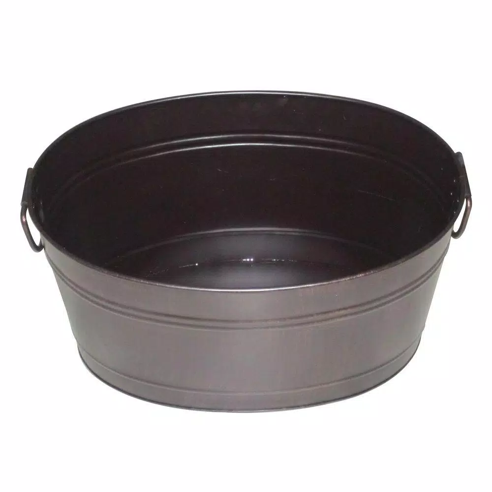 Unbranded Oval Beverage Bin in Oil Rubbed Bronze, Rustic Steel Ice Bucket & Planter