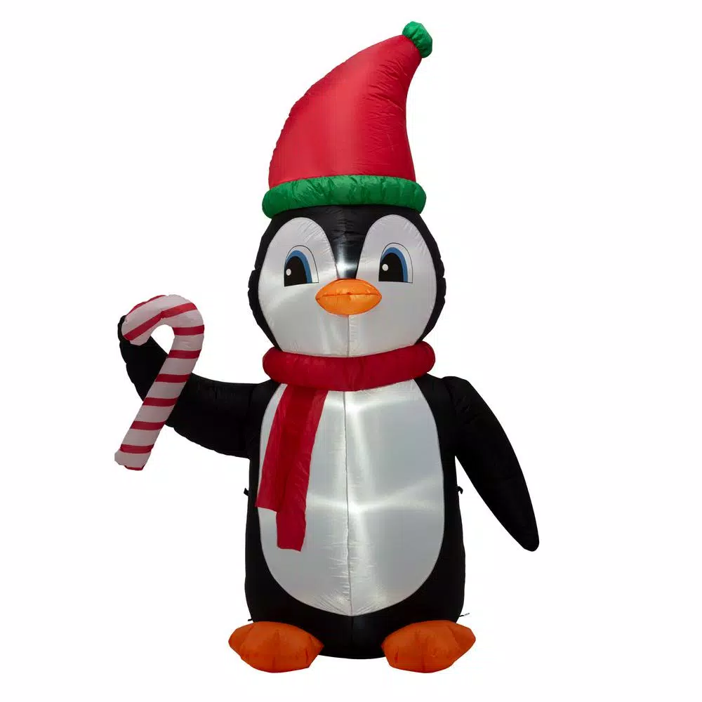 Glitzhome 8 ft. Airblown Inflatable Penguin Holiday Decor with Santa Hat and Red Scarf, Lighted