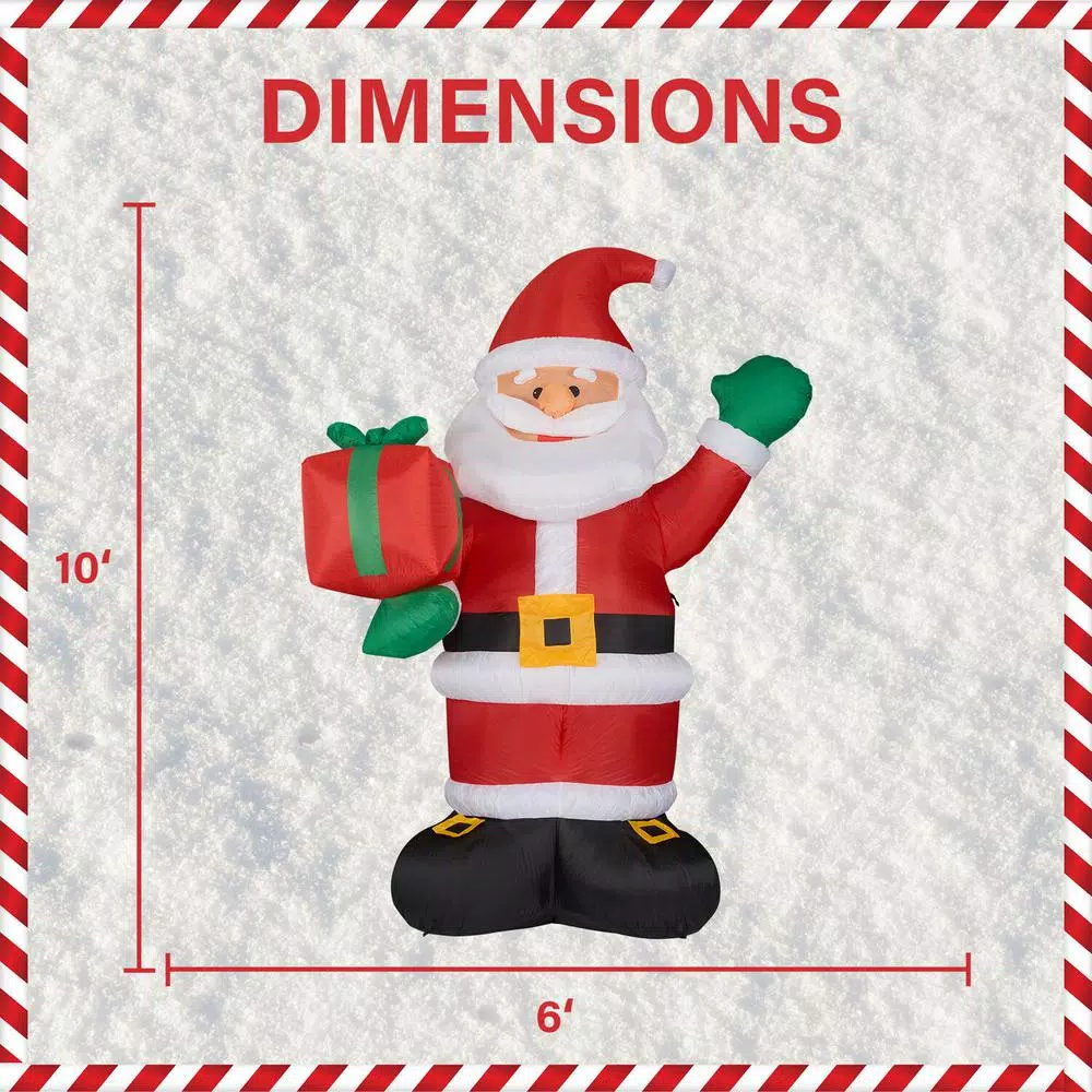 Fraser Hill Farm 10 ft. Santa Claus with Gift Bag Christmas Inflatable with White Lights