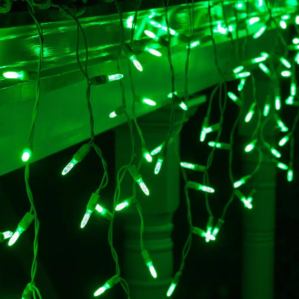 Wintergreen Lighting 7 ft. Green M5 LED Icicle Lights, 70-Light Set with White Wire