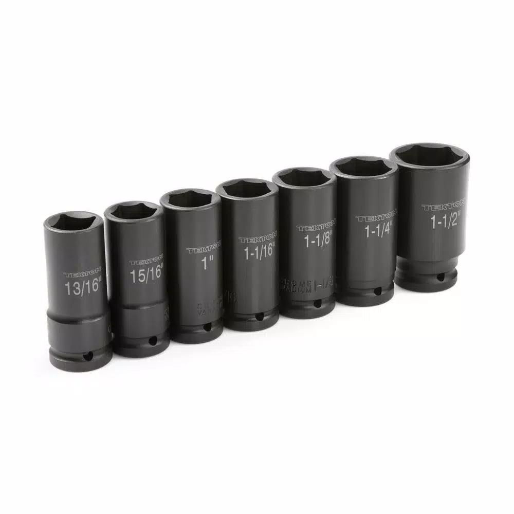 TEKTON 3/4 in. Drive Deep Impact Socket Set, 13/16 in. - 1-1/2 in., 7-Piece SAE Set