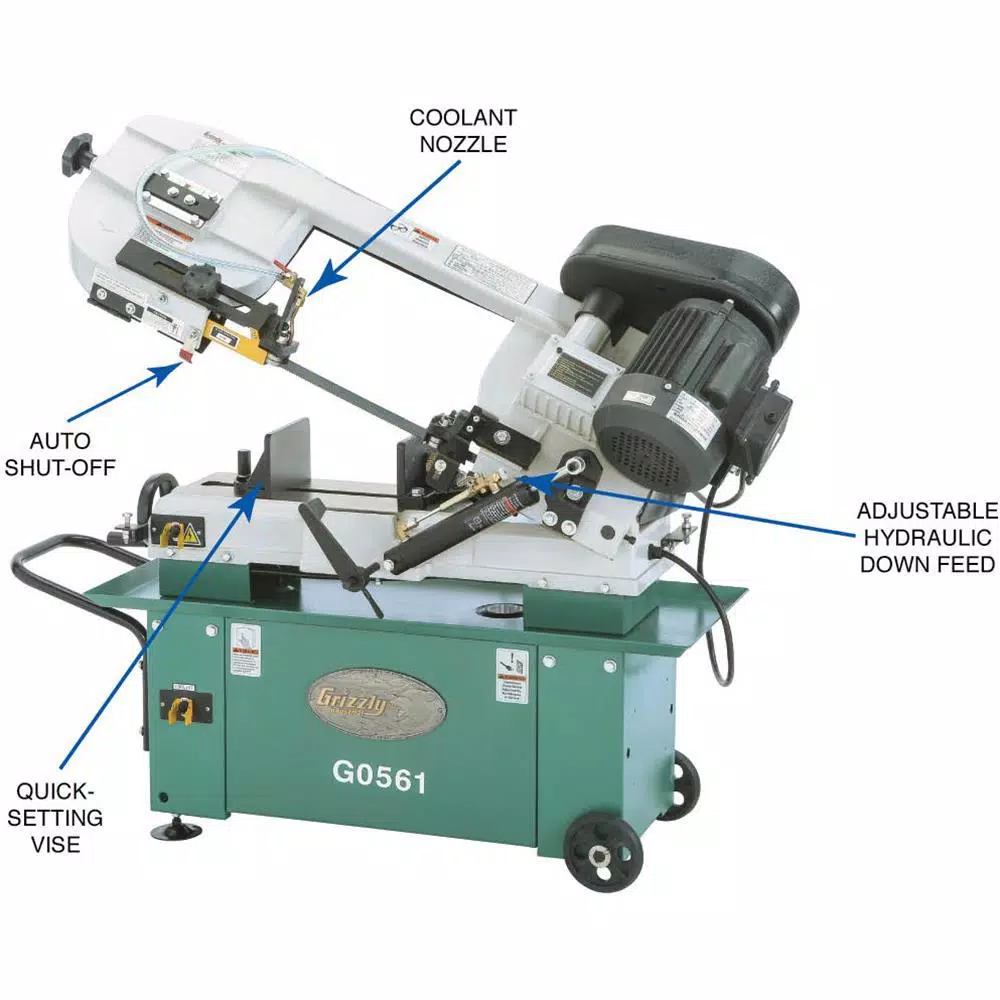 Grizzly Industrial 7" x 12" Metal Cutting Horizontal Bandsaw with Hydraulic Downfeed and Coolant System