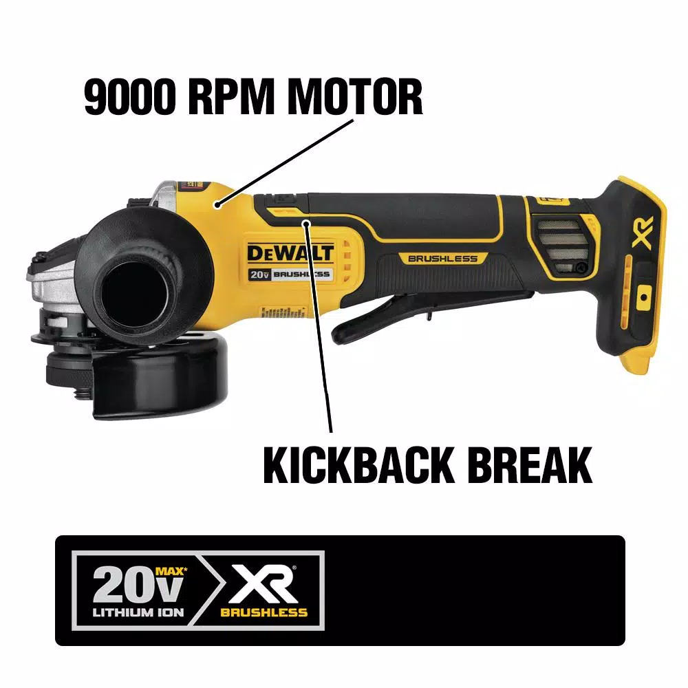 DEWALT 20V MAX XR 4-1/2 in. Brushless Cordless Angle Grinder Kit with (2) 5.0 Ah Batteries & Charger
