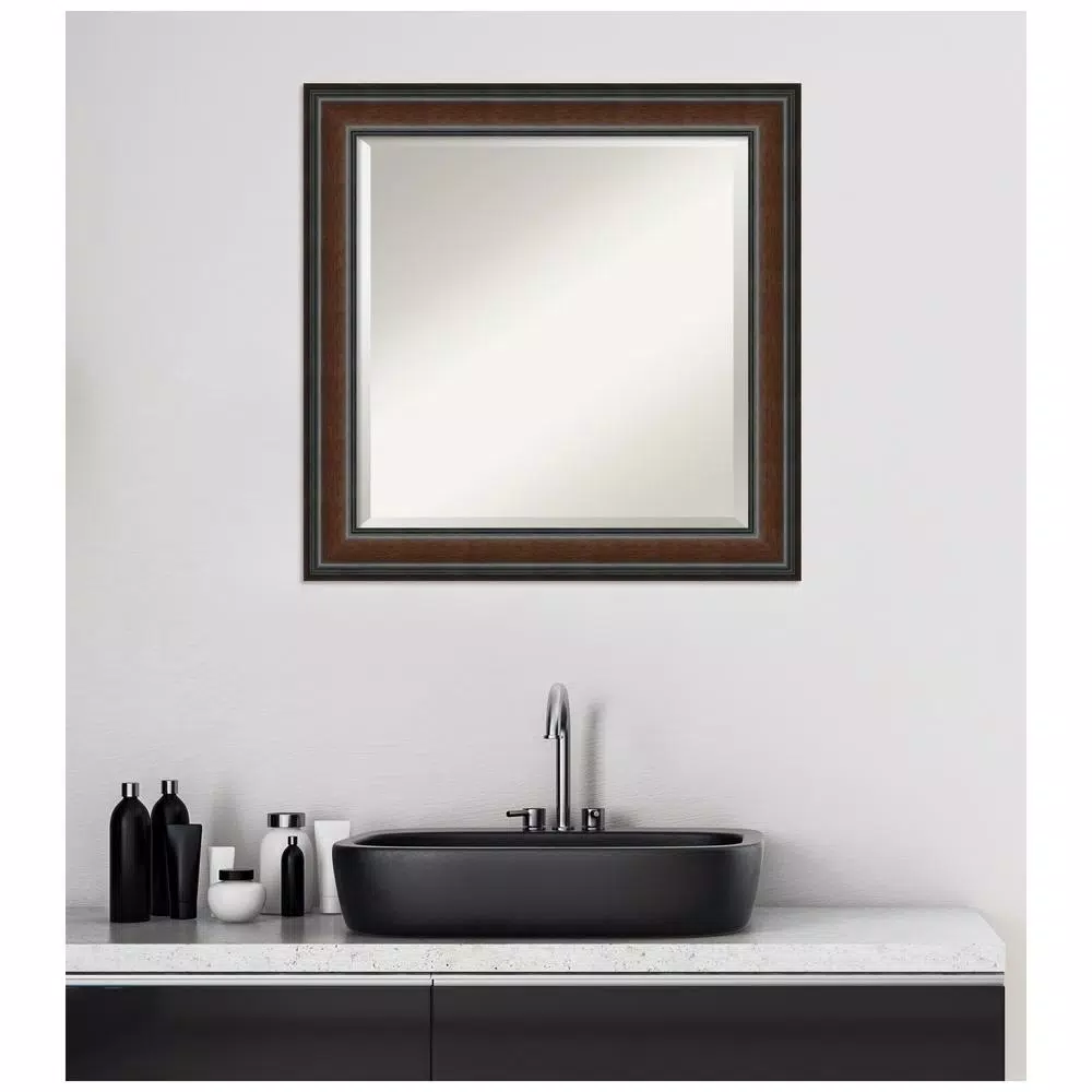 Amanti Art Cyprus Walnut 24.88 in. x 24.88 in. Square Wood Framed Bathroom Vanity Wall Mirror