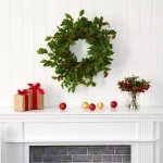 Nearly Natural Inc. 24 in. Holly Berry Artificial Wreath, Pre-Decorated Greenery thumbnail 3