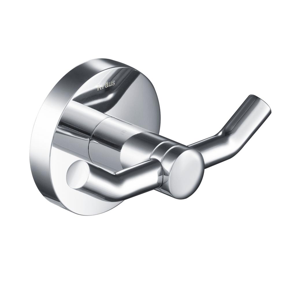 KRAUS Elie Double Robe and Towel Hook, Solid Brass, Chrome